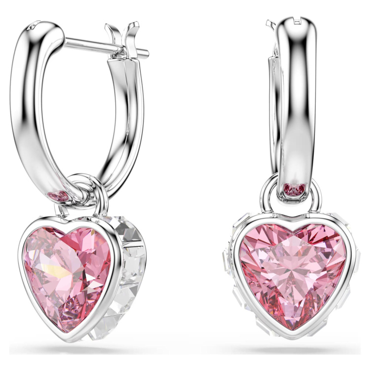 Chroma drop earrings Heart, Pink, Rhodium plated